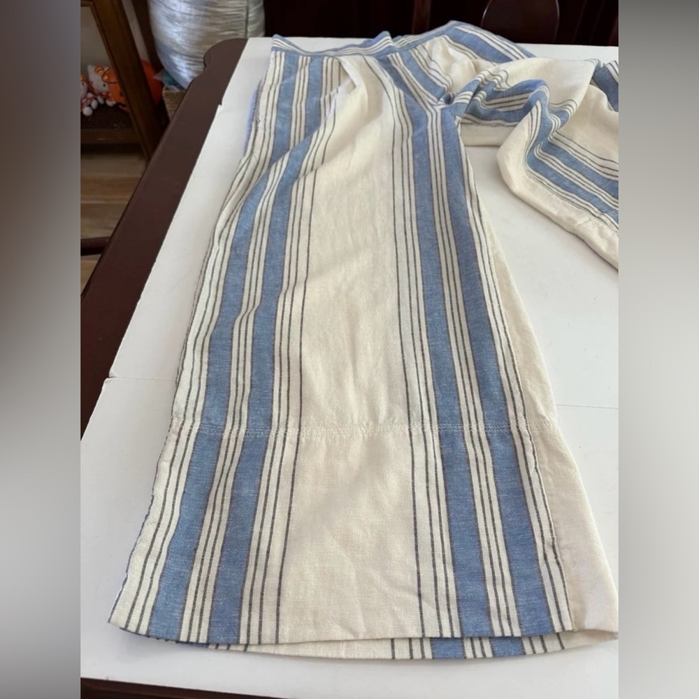 Banana Republic Linen Blend Easy Wide Leg Cropped Pant Blue Striped Small - Picture 9 of 11